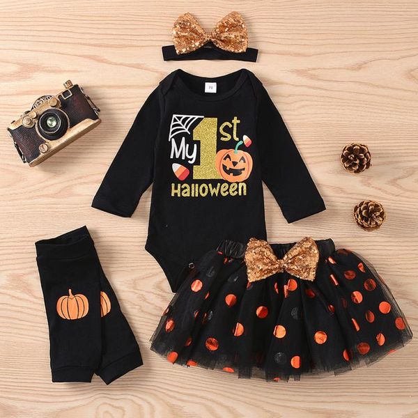 2020 halloween baby girls outfits 4pcs newborn infant clothes set letter pumpkin bodysuit tulle skirt leg warmer headband set, White
2020 halloween baby girls outfits 4pcs newborn infant clothes set letter pumpkin bodysuit tulle skirt leg warmer headband set, White
