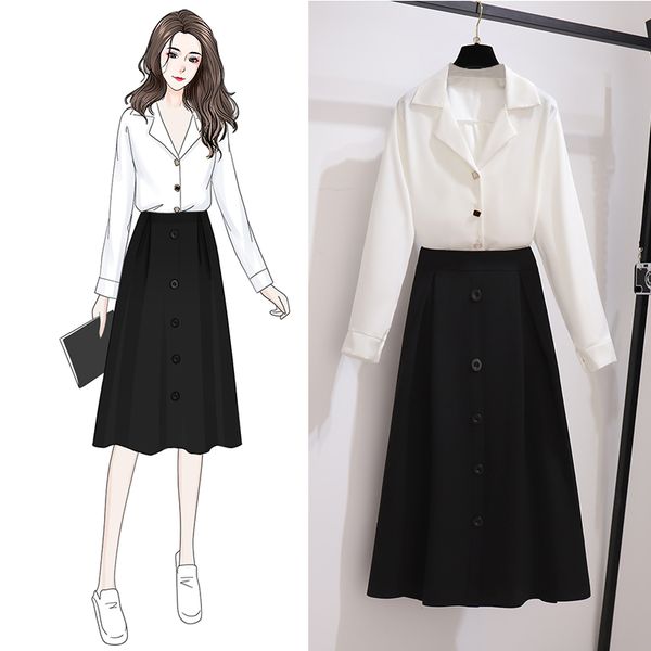 chiffon suits v-neck solid notched long sleeved blouse shirt swing a-line single breasted skirt two piece office dress, Gray
chiffon suits v-neck solid notched long sleeved blouse shirt swing a-line single breasted skirt two piece office dress, Gray