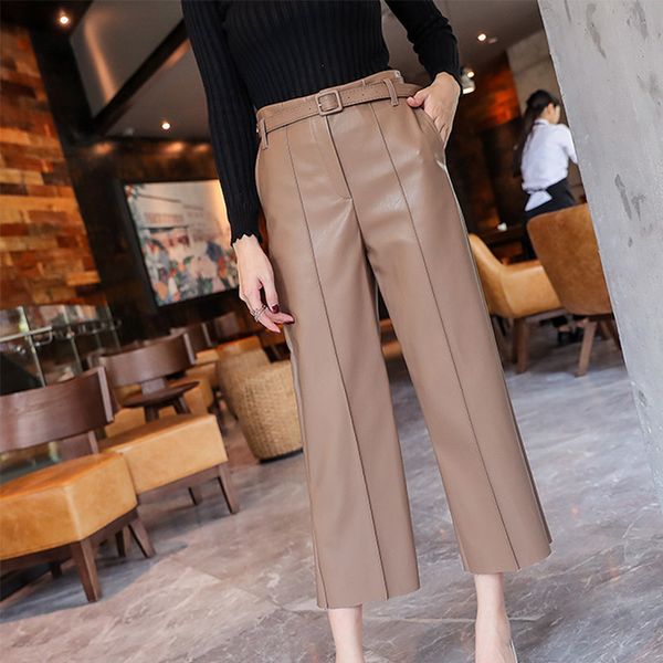 autumn faux pu leather pants women with belt high waisted wide leg anke-length women's trousers 2020 spring new fashion clothes, Black;white
autumn faux pu leather pants women with belt high waisted wide leg anke-length women's trousers 2020 spring new fashion clothes, Black;white