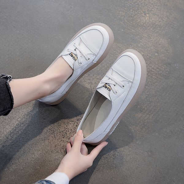 women's sweet sneakers genuine leather shoes woman lace-up solid ballet flats female refreshing footwear ladies shoes, Black
women's sweet sneakers genuine leather shoes woman lace-up solid ballet flats female refreshing footwear ladies shoes, Black