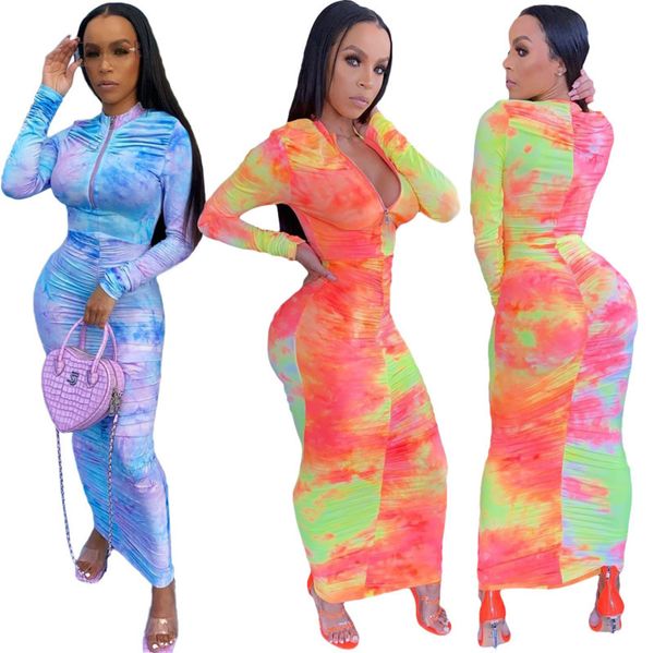 women dress slim tie dye gradient color pleated zipper long sleeve ladies new fashion dresses skirt 2020, Black;gray
women dress slim tie dye gradient color pleated zipper long sleeve ladies new fashion dresses skirt 2020, Black;gray