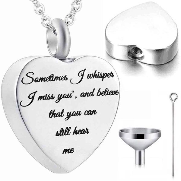 sometimes i whisper i miss you and believe that you can still hear me heart pendant urn necklace for ashes with funnel kit, Silver
sometimes i whisper i miss you and believe that you can still hear me heart pendant urn necklace for ashes with funnel kit, Silver