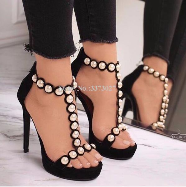 women new pearl decor t-strap platform sandals fashion concise style stiletto heel sandals shoes lady large size party heels, Black
women new pearl decor t-strap platform sandals fashion concise style stiletto heel sandals shoes lady large size party heels, Black