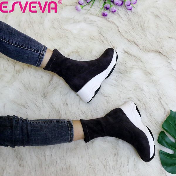 esveva 2021 wedges women ankle boots elastic flock autumn winter slip on women shoes platform fashion short boots size 34-43, Black
esveva 2021 wedges women ankle boots elastic flock autumn winter slip on women shoes platform fashion short boots size 34-43, Black