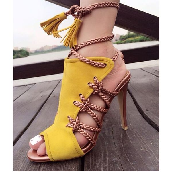 open toe lace-up sandal summer cutouts gladiator sandal yellow suede fringed rome style thin heels, Black
open toe lace-up sandal summer cutouts gladiator sandal yellow suede fringed rome style thin heels, Black