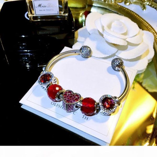 red love charm open bracelet for designer 925 sterling silver set cz diamond diy beaded bracelet with box, Golden;silver
red love charm open bracelet for designer 925 sterling silver set cz diamond diy beaded bracelet with box, Golden;silver