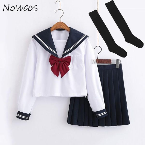 cute sailor suit long sleeve jk school uniform sets for girls white shirt and dark blue pleated skirt suits student cosplay
cute sailor suit long sleeve jk school uniform sets for girls white shirt and dark blue pleated skirt suits student cosplay