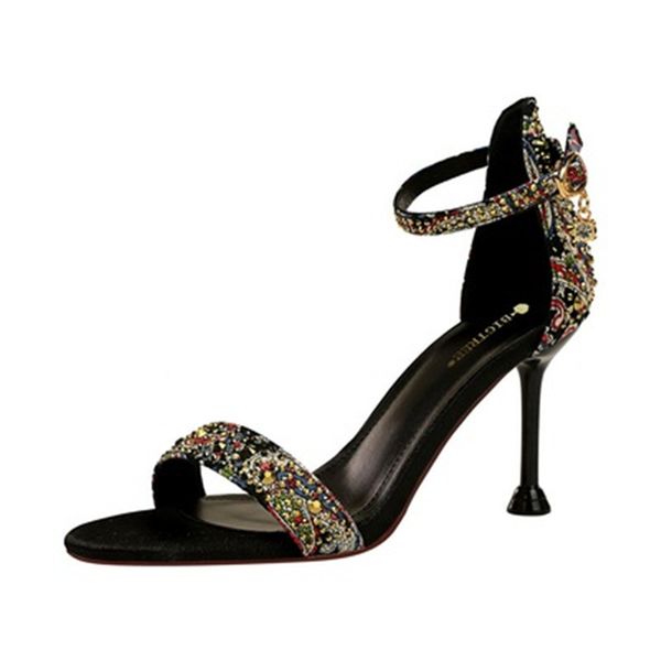 2020 summer open toe luxury rivet rhinestone rendering net red sandals color matching word buckle stiletto princess high heels, Black
2020 summer open toe luxury rivet rhinestone rendering net red sandals color matching word buckle stiletto princess high heels, Black