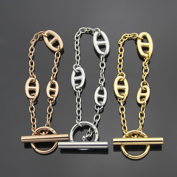 2020 designer direct sales titanium steel version h letter pig nose bracelet couple ot buckle pig nose bracelet, Black
