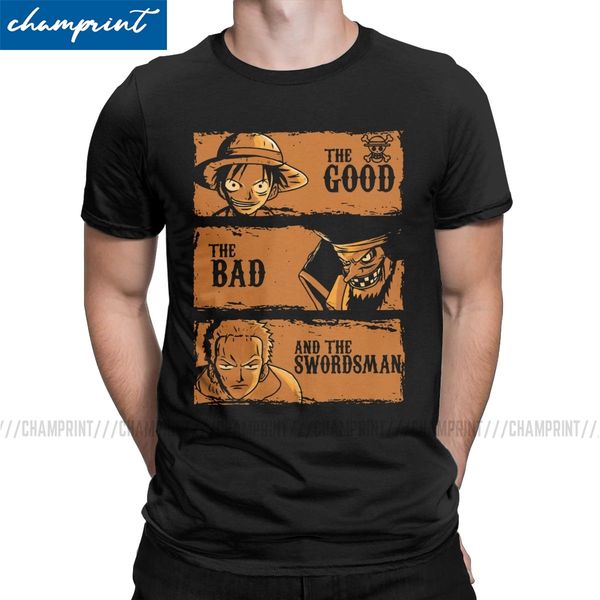men t-shirts the good the bad and the swordsman vintage tees roronoa zoro one piece luffy t shirts round collar clothes printing
men t-shirts the good the bad and the swordsman vintage tees roronoa zoro one piece luffy t shirts round collar clothes printing