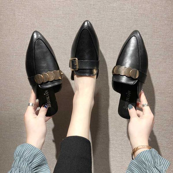 low shoes slippers casual loafers slides cover toe luxury flat pointed retro pu basic rubber slippers casual flat, Black
low shoes slippers casual loafers slides cover toe luxury flat pointed retro pu basic rubber slippers casual flat, Black