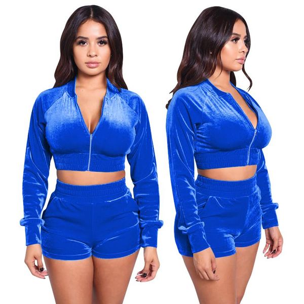 2020 осень зима новый 2 piece set tracksuit set золотой бархат твердая с длинным рукавом zipper crop top coat + шорты спортив, Black;blue
2020 осень зима новый 2 piece set tracksuit set золотой бархат твердая с длинным рукавом zipper crop top coat + шорты спортив, Black;blue