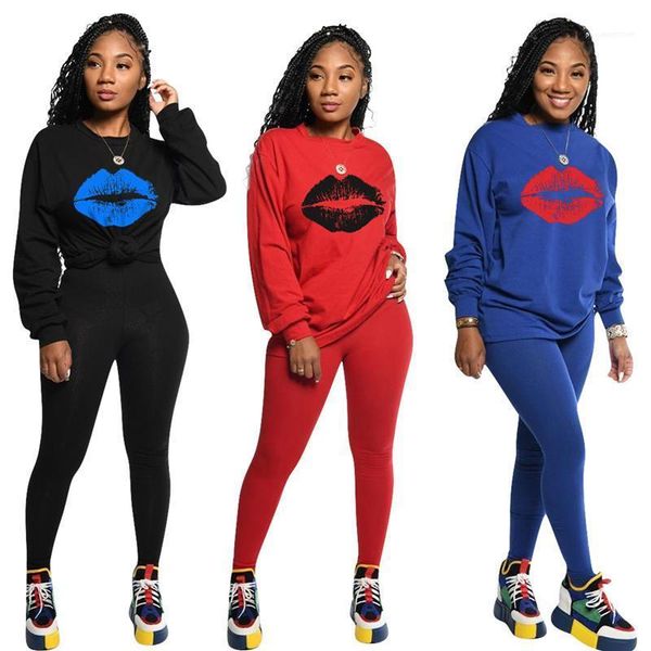 female slim print lips two piece outfits womens solid color printing suits women long sleeve suits, White
female slim print lips two piece outfits womens solid color printing suits women long sleeve suits, White