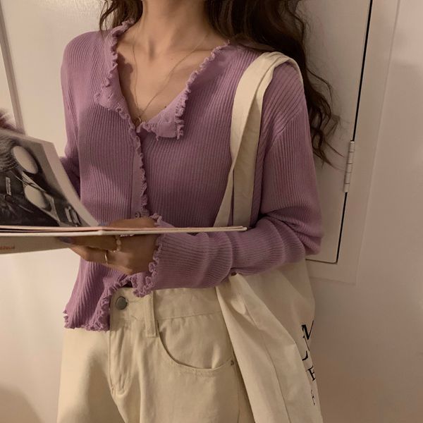 women's t-shirt autumn 2021 5 color curling knit cardigan thin round neck sun block shirt air conditioning long sleeve for women, White
women's t-shirt autumn 2021 5 color curling knit cardigan thin round neck sun block shirt air conditioning long sleeve for women, White