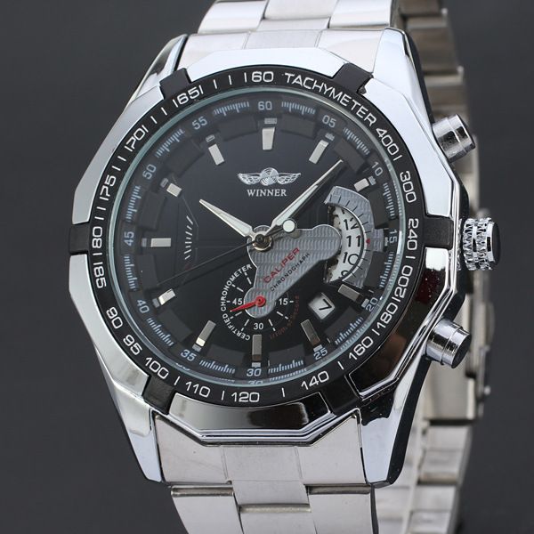 50pcs/lot winner-d158 calendar mechanical watch skeleton winner watch hollow out stainless steel for men, Slivery;brown
50pcs/lot winner-d158 calendar mechanical watch skeleton winner watch hollow out stainless steel for men, Slivery;brown