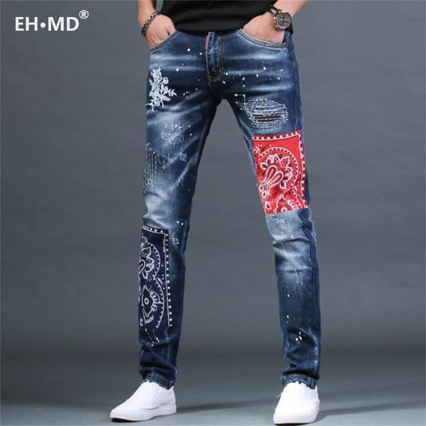 eh·md® embroidered patch jeans men's painted ripped hole ethnic style decoration micro scratched cotton slim pants plaid, Blue
eh·md® embroidered patch jeans men's painted ripped hole ethnic style decoration micro scratched cotton slim pants plaid, Blue