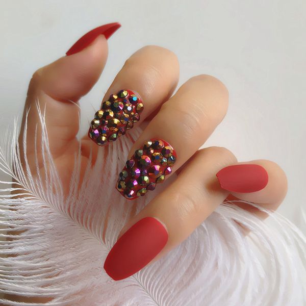 press on nails bling custom full rhinestones decoration design coffin matte false nails wine red uv gel nail tips 24pcs, Red;gold
press on nails bling custom full rhinestones decoration design coffin matte false nails wine red uv gel nail tips 24pcs, Red;gold