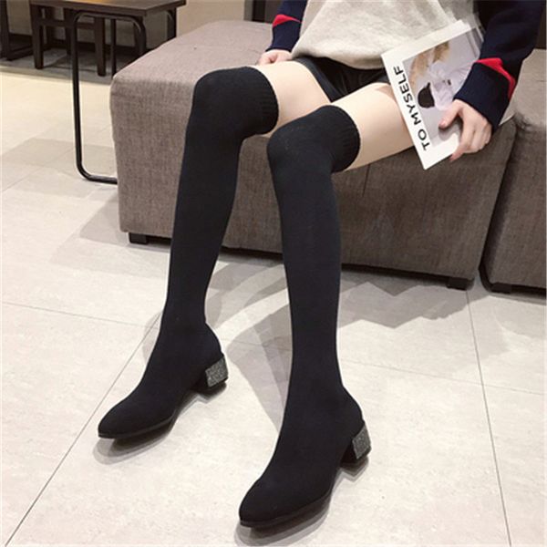 long boots women over the knee boots stretchable fabric pointed toe high heel sock women chunky high heel shoes plus 35-40, Black
long boots women over the knee boots stretchable fabric pointed toe high heel sock women chunky high heel shoes plus 35-40, Black