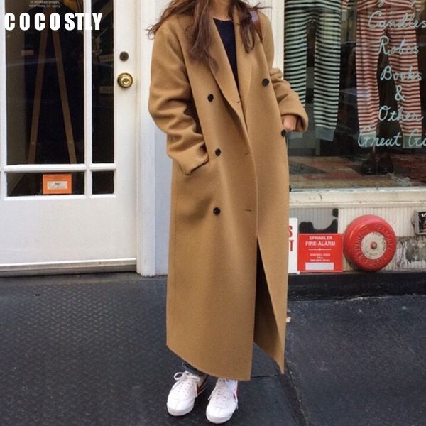 2020 new korea style winter coat women long suit collar double breasted solid overcoat women wool coat loose manteau femme, Black 
2020 new korea style winter coat women long suit collar double breasted solid overcoat women wool coat loose manteau femme, Black