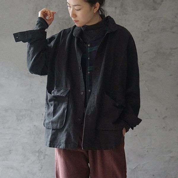 johnature 2020 new casual solid color pocket turn-down collar comfortable cardigan coat spring autumn retro all-match women coat, Black;brown
johnature 2020 new casual solid color pocket turn-down collar comfortable cardigan coat spring autumn retro all-match women coat, Black;brown