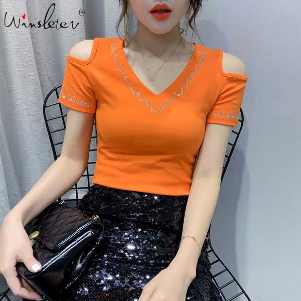 summer korean clothes t-shirt fashion off shoulder diamonds women cotton ropa mujer short sleeve back tees new t06636, White
summer korean clothes t-shirt fashion off shoulder diamonds women cotton ropa mujer short sleeve back tees new t06636, White