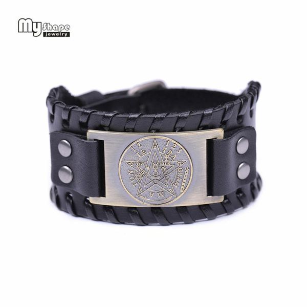 my shape silver plated hexagram pentagram nordic runes amulet viking bracelets banglestalisman wide genuine leather bracelet men, Black
my shape silver plated hexagram pentagram nordic runes amulet viking bracelets banglestalisman wide genuine leather bracelet men, Black