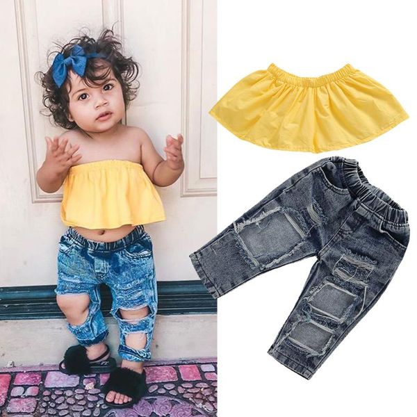 clothing sets 2021 summer born baby girls set children sleeveless shoulderless solid color ruffle tube + ripped jeans 1-5t, White
clothing sets 2021 summer born baby girls set children sleeveless shoulderless solid color ruffle tube + ripped jeans 1-5t, White