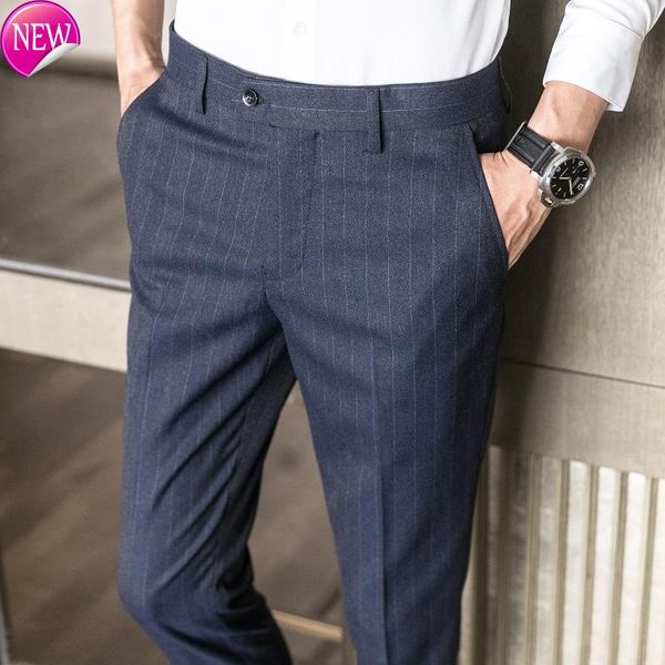 striped men's classic dress trousers korean ankle length suit pants men business fomal office trousers for men, White;black
striped men's classic dress trousers korean ankle length suit pants men business fomal office trousers for men, White;black