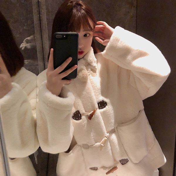 women's wool & blends 2021 korean version of soft cute sweet horn buckle fur coat women winter white furry cotton clothes, Black
women's wool & blends 2021 korean version of soft cute sweet horn buckle fur coat women winter white furry cotton clothes, Black