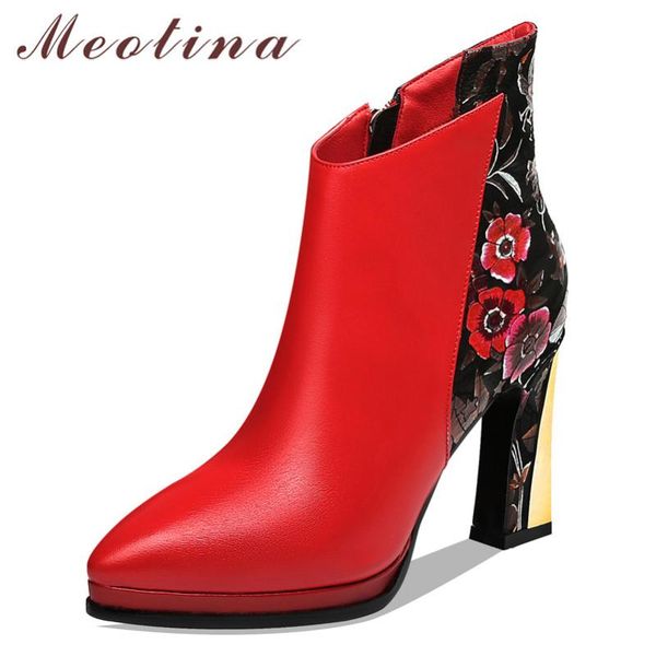 meotina autumn ankle boots women natural genuine leather zip thick heel short boots flower super high heel shoes lady winter red, Black
meotina autumn ankle boots women natural genuine leather zip thick heel short boots flower super high heel shoes lady winter red, Black