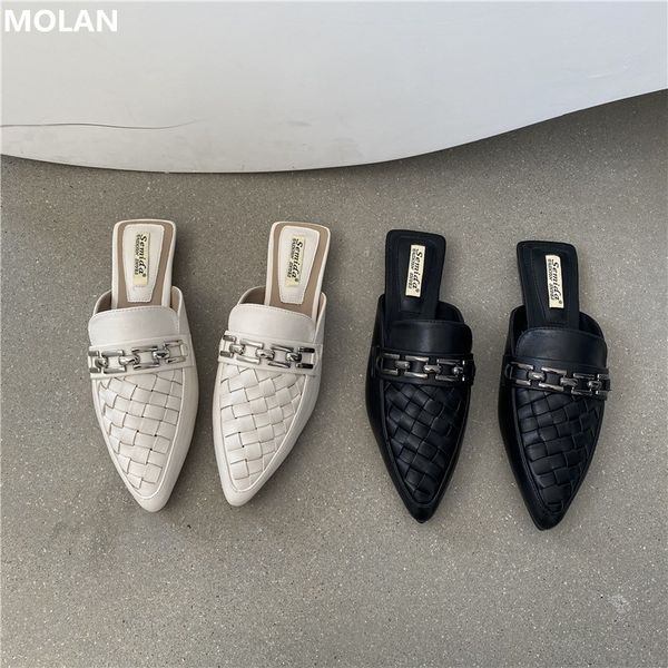 luxury metal chain good leather flat slides molan brand design 2020 autumn korean fashion pointed slippers women shoes casual, Black
luxury metal chain good leather flat slides molan brand design 2020 autumn korean fashion pointed slippers women shoes casual, Black