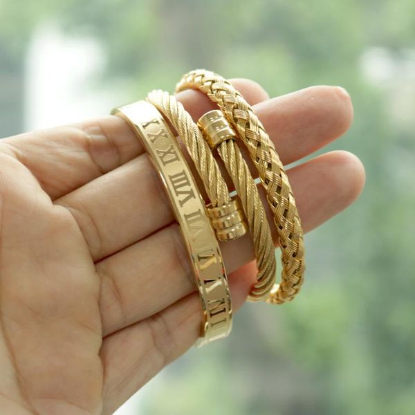 new arrival men roman bracelet 3pcs/set gold colour stainless steel twisted wire bangle women jewelry, Black
new arrival men roman bracelet 3pcs/set gold colour stainless steel twisted wire bangle women jewelry, Black