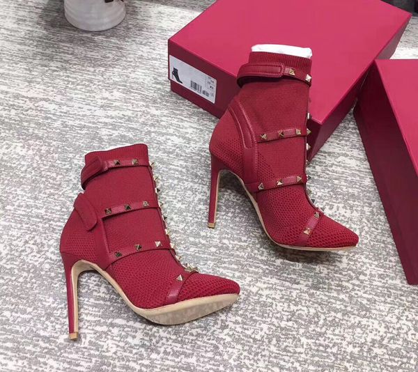 fashion studs sock boots ladies work ankle boots with leather straps 105mm high heel shoes christmas gifts with box us 4-1003, Black
fashion studs sock boots ladies work ankle boots with leather straps 105mm high heel shoes christmas gifts with box us 4-1003, Black