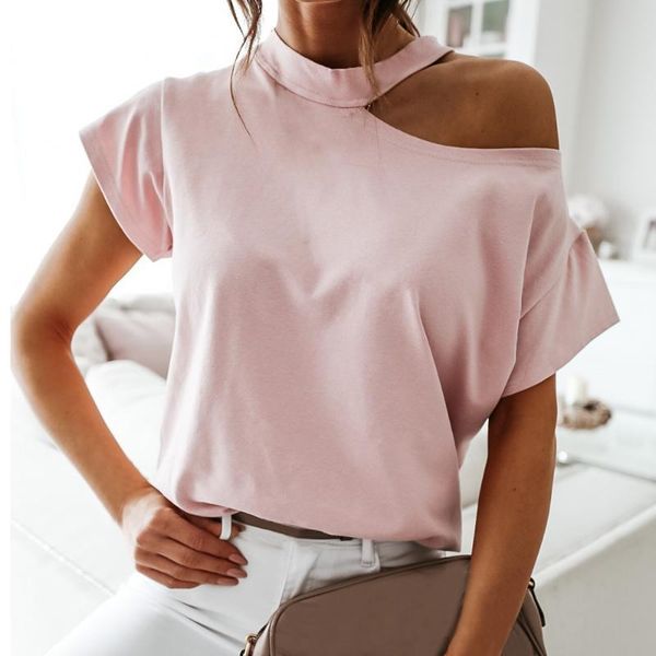 women's blouses & shirts off shoulder solid color blouse women 2021 summer short sleeve casual loose halter backless ladies, White
women's blouses & shirts off shoulder solid color blouse women 2021 summer short sleeve casual loose halter backless ladies, White