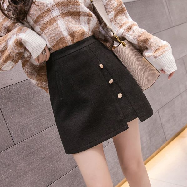 high waist wool skirts for women 2020 autumn winter chic korean style women's mini skirts single button femme jupes woolen saias, Black
high waist wool skirts for women 2020 autumn winter chic korean style women's mini skirts single button femme jupes woolen saias, Black