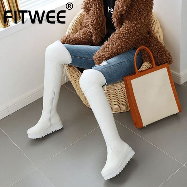 fitwee women black white boots winter zipper over knee boots thick sole round toe shoes woman botas footwear size 34-43
fitwee women black white boots winter zipper over knee boots thick sole round toe shoes woman botas footwear size 34-43