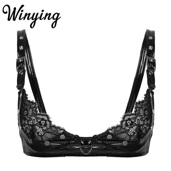 bras women black patent leather lingerie bralette adjustable straps deep v neck lace open half cups rivets erotic bra crop, Red;black
bras women black patent leather lingerie bralette adjustable straps deep v neck lace open half cups rivets erotic bra crop, Red;black