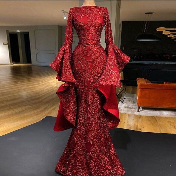 2020 burgundy long lace mermaid reflective evening dresses sequin flare long sleeve beaded prom gowns robe de soiree, Black;red
2020 burgundy long lace mermaid reflective evening dresses sequin flare long sleeve beaded prom gowns robe de soiree, Black;red