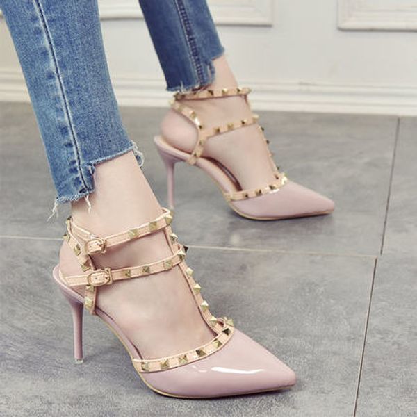 net red studded high heels female 2020 spring new fashion wild one word buckle sandals female thin with pointed shoes, Black
net red studded high heels female 2020 spring new fashion wild one word buckle sandals female thin with pointed shoes, Black