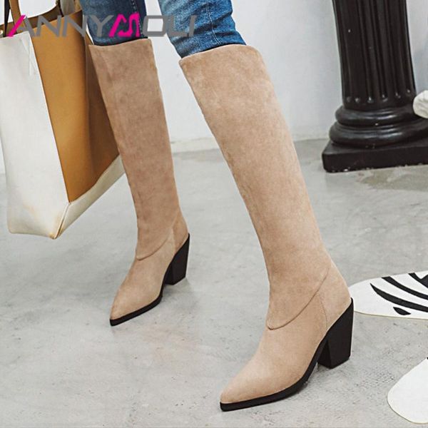 annymoli women knee-high boots shoes high heel western boots pointed toe thick heels long lady winter apricot wine red 46, Black
annymoli women knee-high boots shoes high heel western boots pointed toe thick heels long lady winter apricot wine red 46, Black