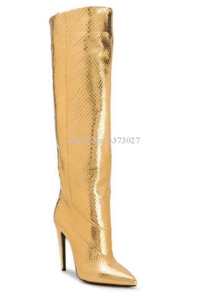 gold color snakeskin women long boots patent leather stiletto heel knee high boots lady large size banquet shoes dropship, Black
gold color snakeskin women long boots patent leather stiletto heel knee high boots lady large size banquet shoes dropship, Black