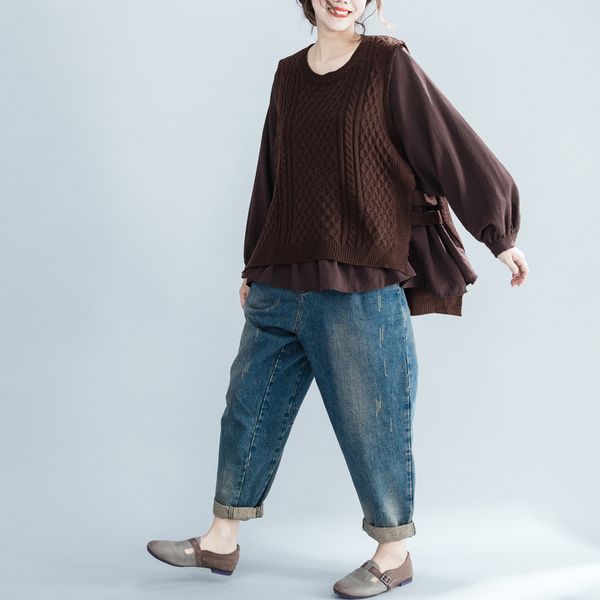 women's sweaters autumn woman fake two pieces loose causal knitted pullovers long sleeved coffee and black 2 colors plus size, White;black
women's sweaters autumn woman fake two pieces loose causal knitted pullovers long sleeved coffee and black 2 colors plus size, White;black
