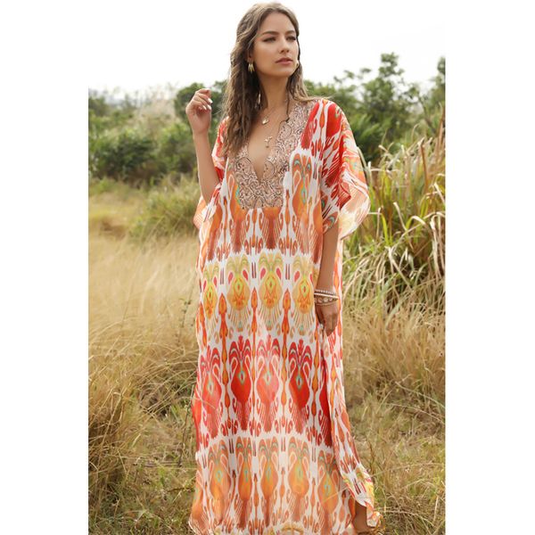 women's swimwear 2021 bikini cover-ups boho deep v-neck summer beach dress chiffon tunic women plus size wear swim suit cover up a146, White;black
women's swimwear 2021 bikini cover-ups boho deep v-neck summer beach dress chiffon tunic women plus size wear swim suit cover up a146, White;black