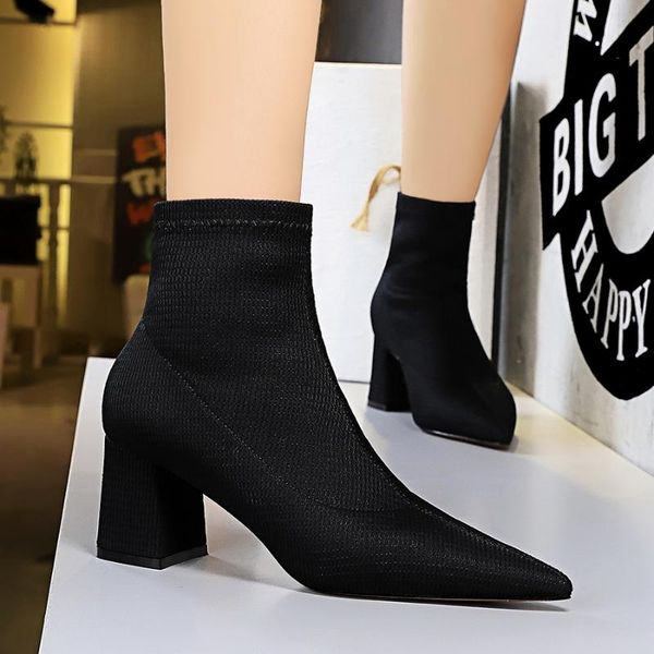 new knitting ankle boots women square high heels shoes fashion slip on pump pointed toe sock boot autumn winter zapatos de mujer, Black
new knitting ankle boots women square high heels shoes fashion slip on pump pointed toe sock boot autumn winter zapatos de mujer, Black