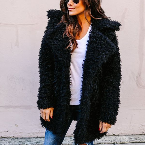 women fluffy pink teddy faux fur coat jacket streetwear fashion winter thick warm furry overcoat shaggy outerwear, Black
women fluffy pink teddy faux fur coat jacket streetwear fashion winter thick warm furry overcoat shaggy outerwear, Black