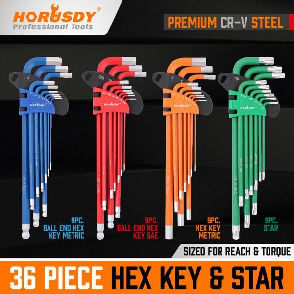36pc hex key allen wrench set ball end sae metric star long arm industrial grade