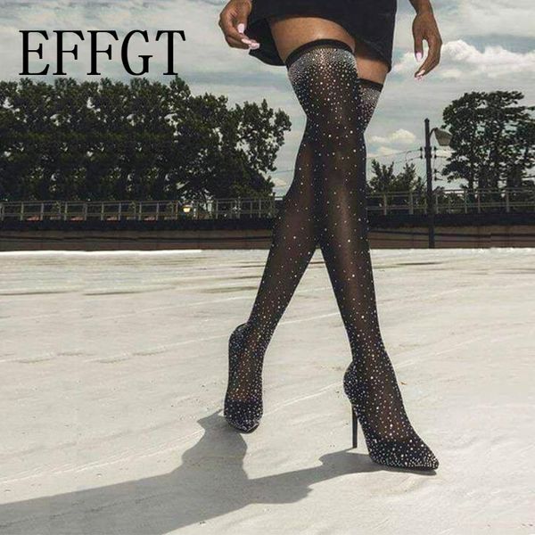 effgt 2020 fashion runway crystal stretch fabric sock boots pointy toe over-the-knee heel thigh high pointed toe woman boot d08, Black 
effgt 2020 fashion runway crystal stretch fabric sock boots pointy toe over-the-knee heel thigh high pointed toe woman boot d08, Black
