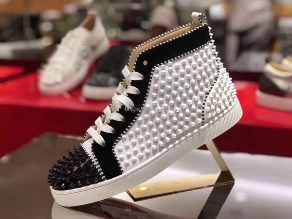white genuine leather with studs casual high spikes 2 red bottom sneaker shoes fashion party dress casual walking with box, Black
white genuine leather with studs casual high spikes 2 red bottom sneaker shoes fashion party dress casual walking with box, Black