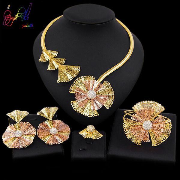 yulaili trendy crystal rhinestones flower shape necklaces pendant earrings bracelet ring african beads women dubai jewelry sets, Golden
yulaili trendy crystal rhinestones flower shape necklaces pendant earrings bracelet ring african beads women dubai jewelry sets, Golden