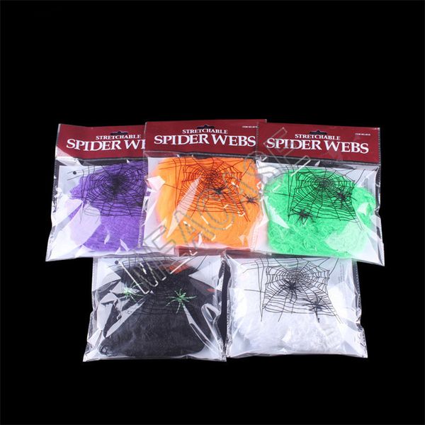 Scary Halloween Spider Web Stretchy Cobweb With 2 Spiders 2020 Hallowmas Party Ktv Props Bar Haunted House Funny Decoration Supplies D81801